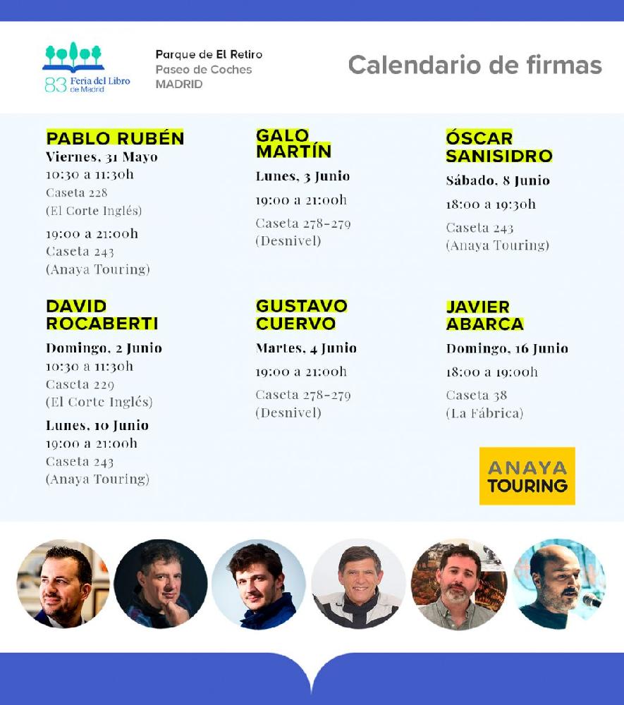 Calendario de firmas de Anaya Touring